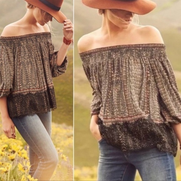 Anthropologie Vanessa Virginia Top Women XS Augusta Flora Lace Hem Blouse Boho - Picture 2 of 10